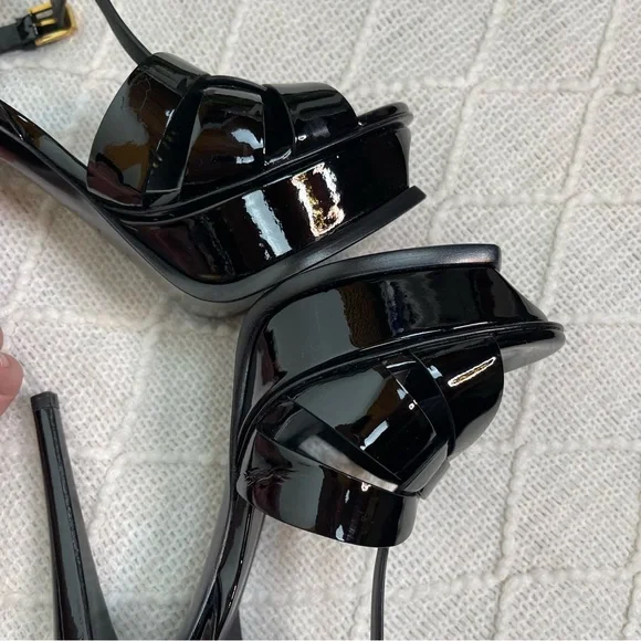 Saint Laurent Tribute Platform Sandals 105mm Black Patent Leather Size 38.5 8.5 - Picture 10 of 17